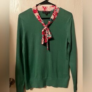 Brooks Brothers Kelly Green Floral Neck Tie Long Sleeve Sweater Size Small